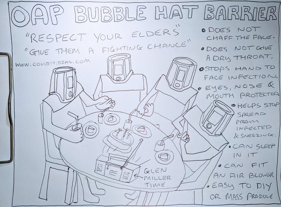 old age pensioner bubble hat barrier
